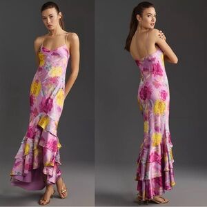 ML Monique Lhuillier Seraphine Satin Maxi Dress Sz 4